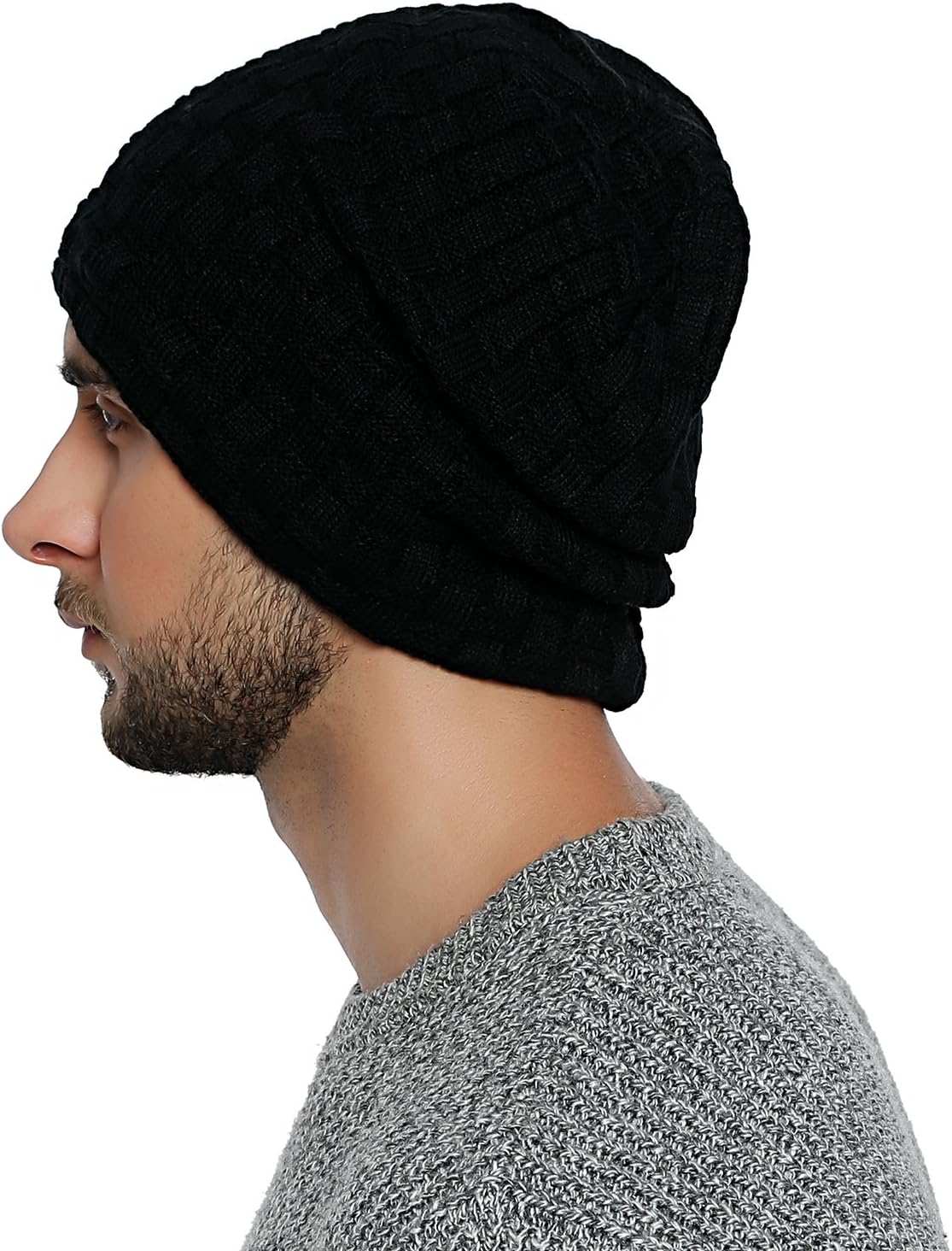 Detalle de DonDon Bonnet Homme Hiver Slouch Beanie Laine tricoté avec Doublure Chaude en Polaire