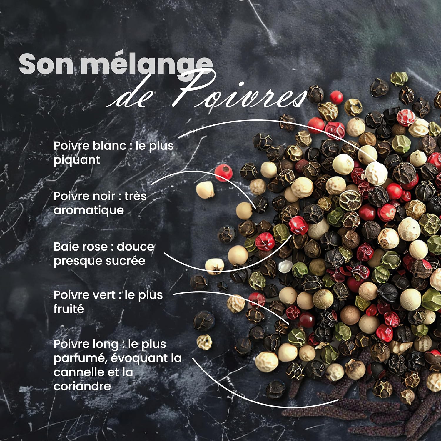 Detalle de Recharge Comptoirs et Compagnies Poivre 5 Saisons bio pour moulin – mélange de poivres et baies, 125 g