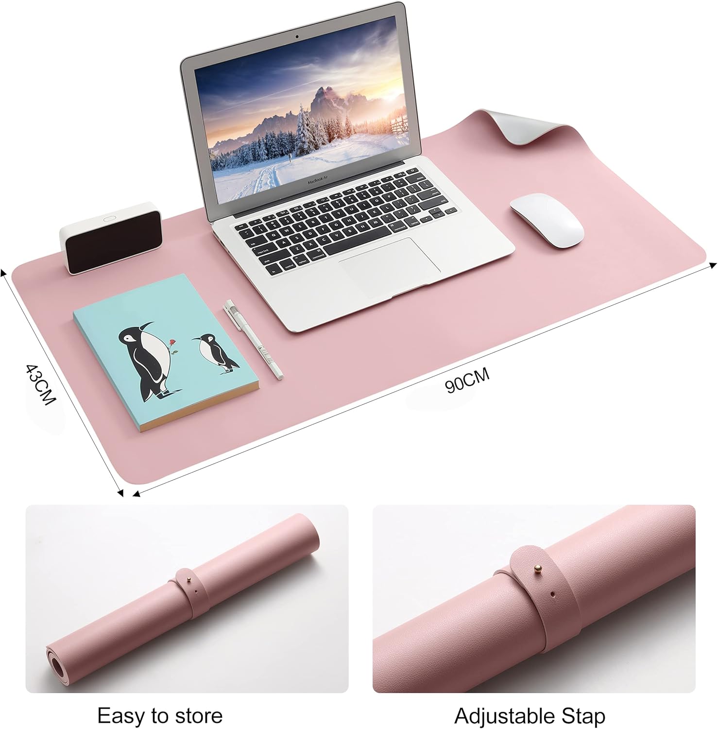 Thumbnail 3 de BUBM Desk Mat 90x43cm – PU Leather Office Desk Pad (Pink)