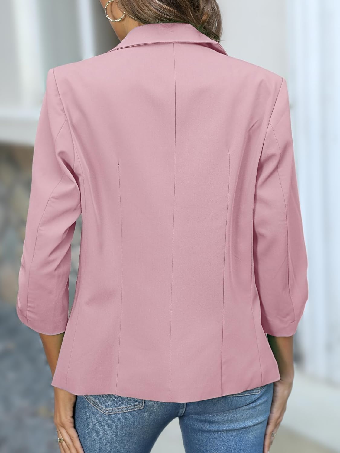 Thumbnail 2 de ELLEVEN Women's Ruched 3/4 Sleeve Blazer: Lightweight Slim Fit for Business Casual