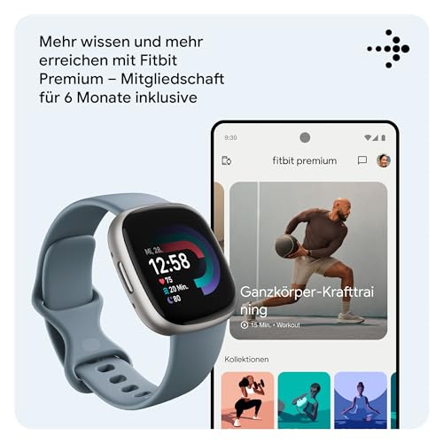 Thumbnail 7 de Fitbit Versa 4 Smartwatch mit Google Health Premium – Wasserfallblau/Platin, 6 Tage Akkulaufzeit