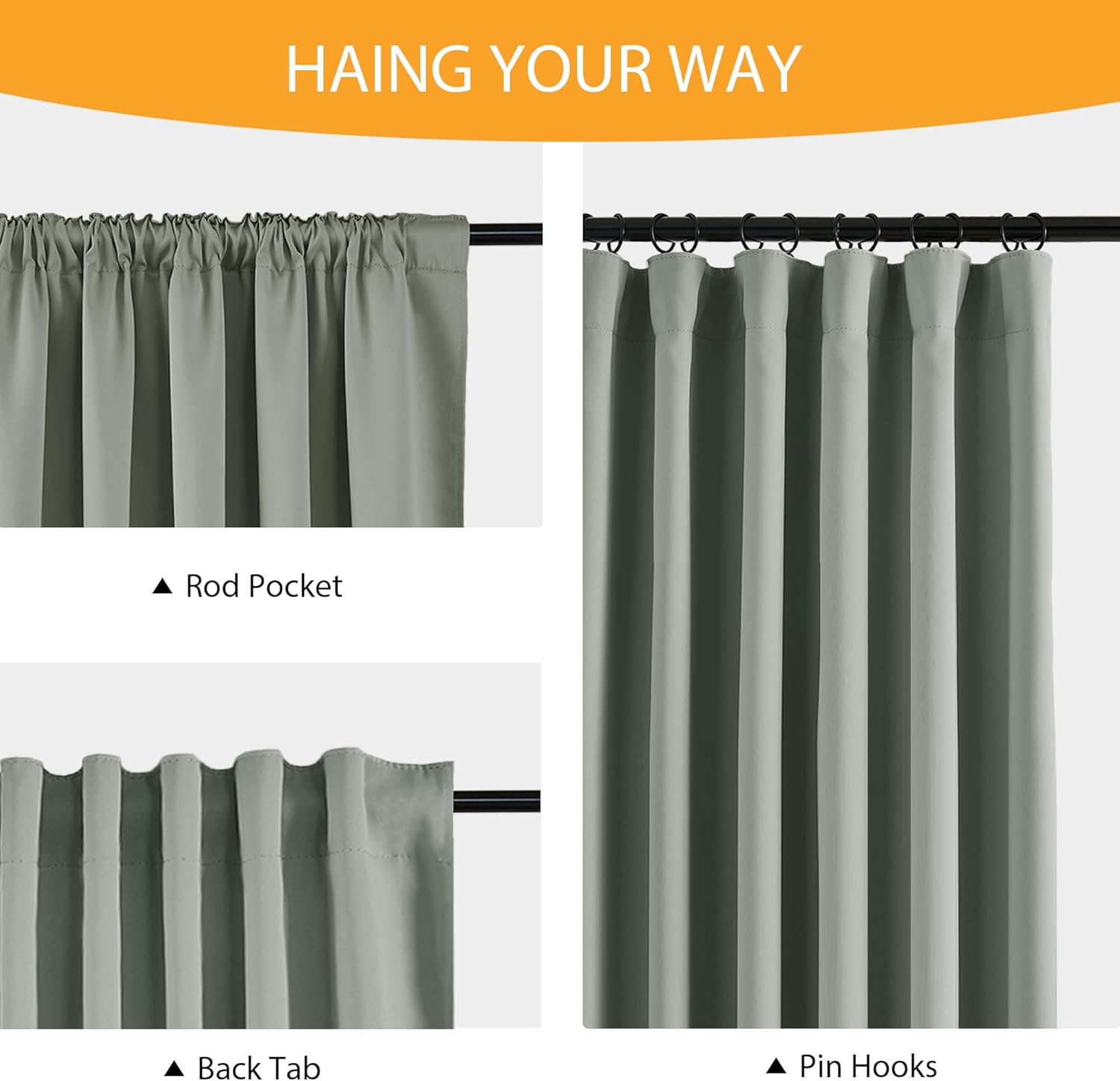 Detalle 2 de RYB HOME Cortinas 100% Opacas Sage Green