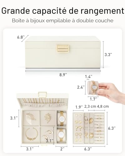 Detalle 2 de VLANDO Boite à bijoux à 2 couches avec 2 coussins pour montres – Coffret élégant et spacieux