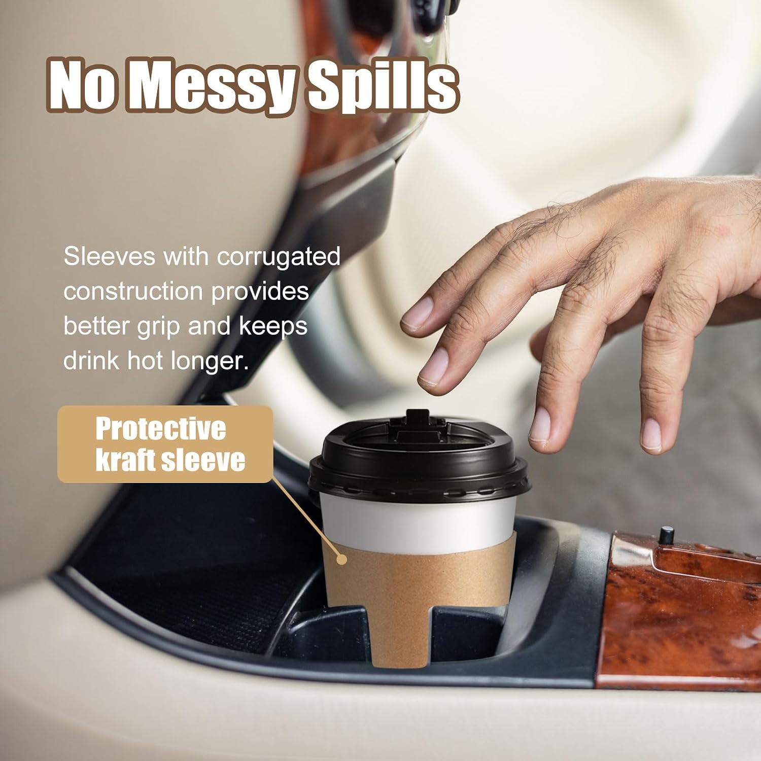 Thumbnail 4 de WUHUIXOZ 3 12 oz Paper Coffee Cups with Lids and Sleeves