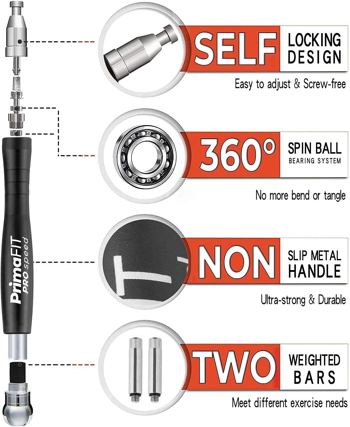 Thumbnail 4 de PrimaFit Pro Speed Skipping Rope – 3m adjustable weighted jump rope with self-locking aluminium handles