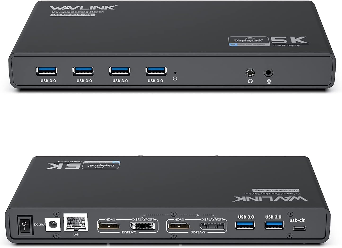 Detalle de WAVLINK DisplayLink docking station USB-C universale con 2 HDMI, 1 DP e USB 3.0 (fino a 4K/60 Hz) + Gigabit Ethernet