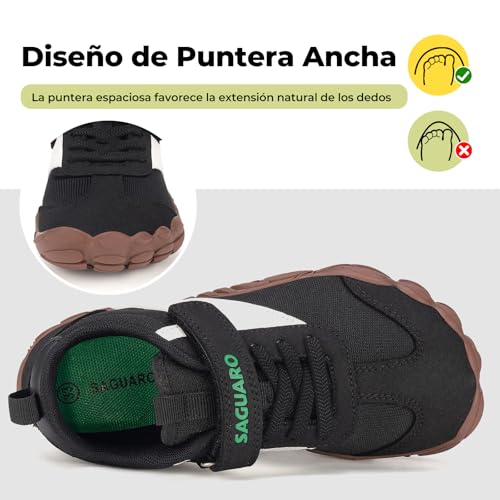 Detalle de SAGUARO Zapatillas Barefoot para niños – Suaves, ligeras y transpirables en negro 35 EU