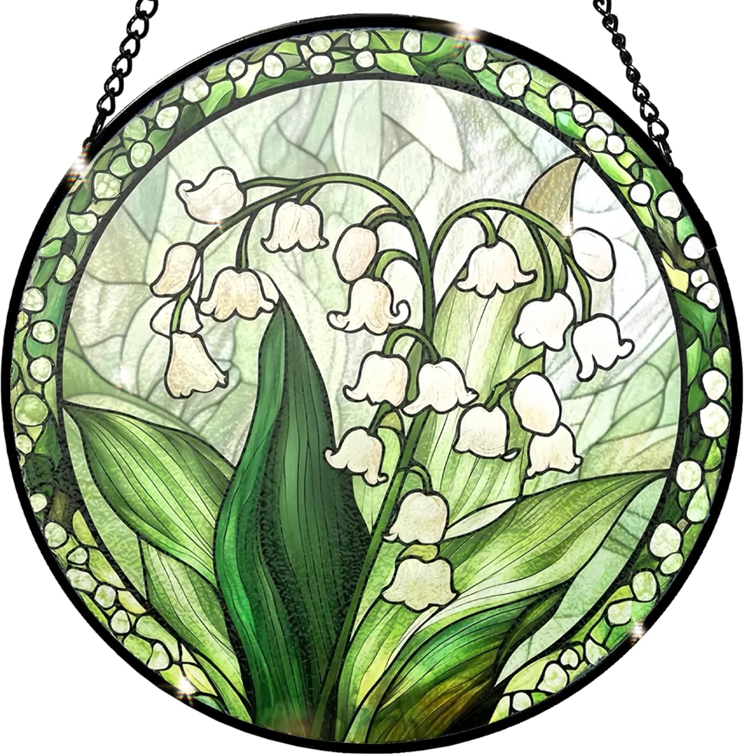 Detalle de Lily of the Valley Stained Glass Suncatcher, 7.8-Inch