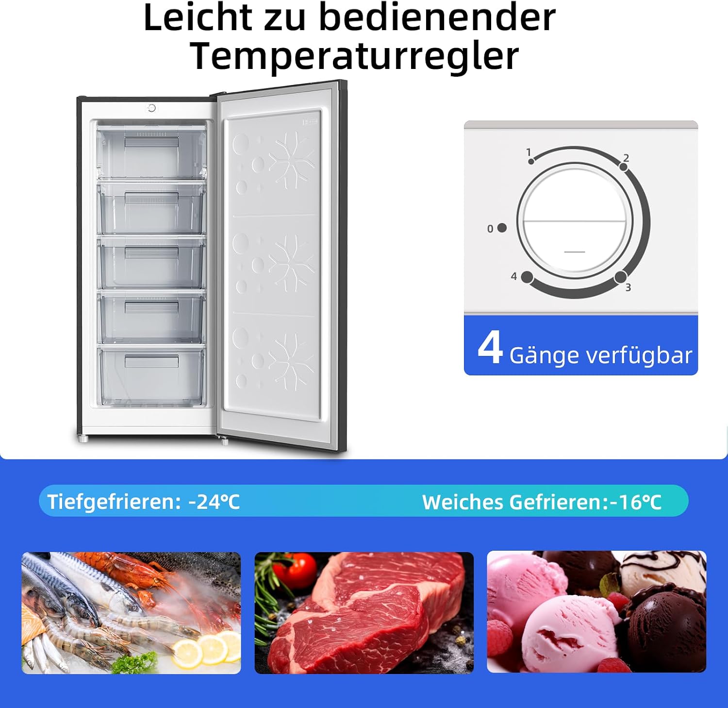 Detalle 2 de CHiQ Gefrierschrank Wechselbarer Türanschlag (145L) – 146 L Nutzinhalt, manuelle Abtauung