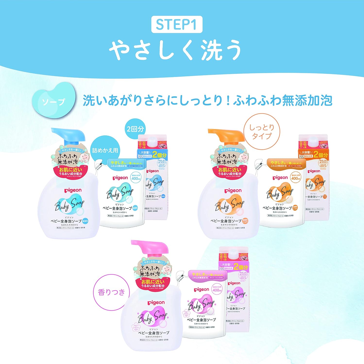 Detalle de PIGEON ベビー全身泡ソープ しっとり 詰替用 1,400ml・3.5回分