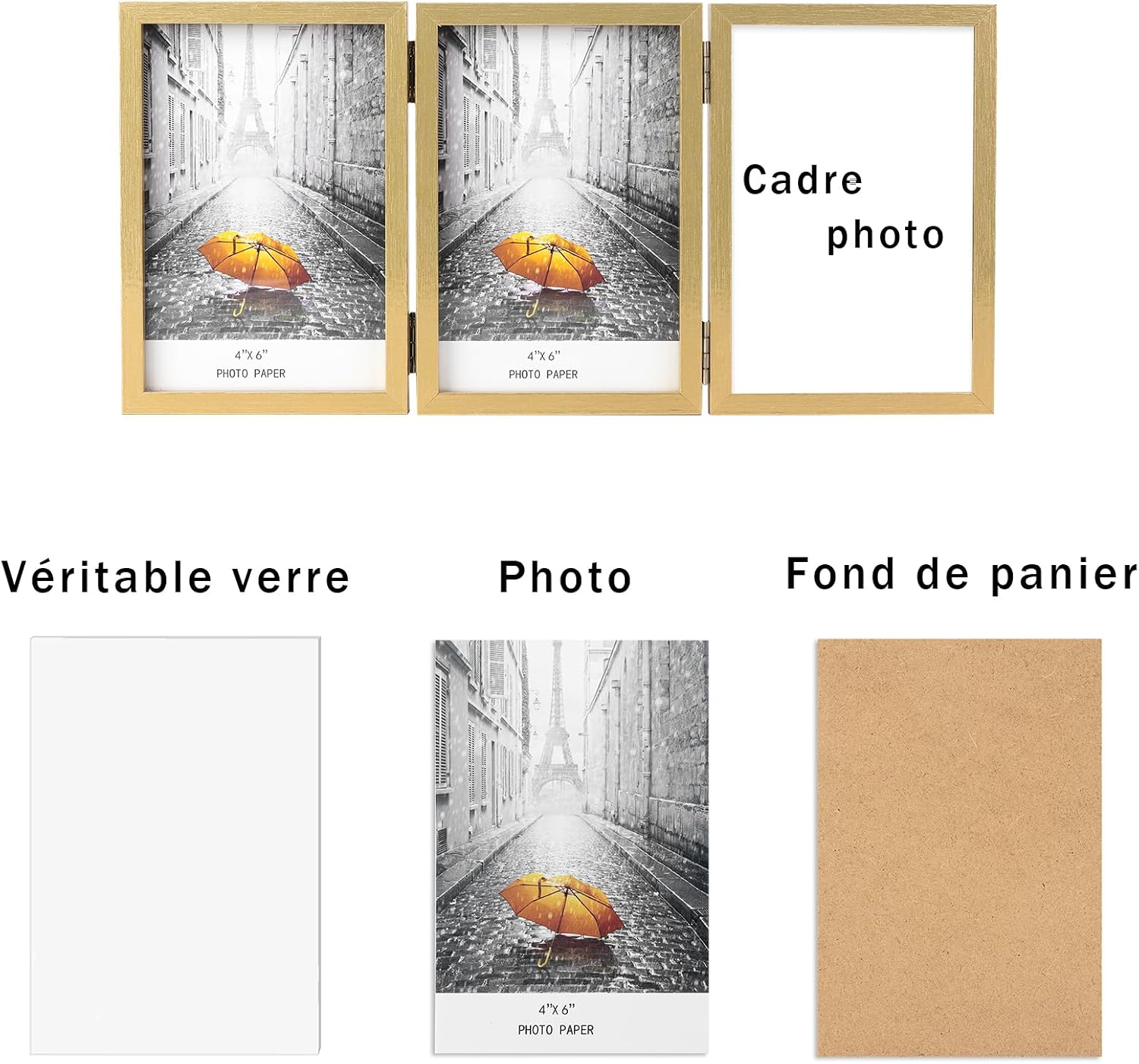 Detalle 2 de Cadre photo AVEAX 10x15 cm triple doré