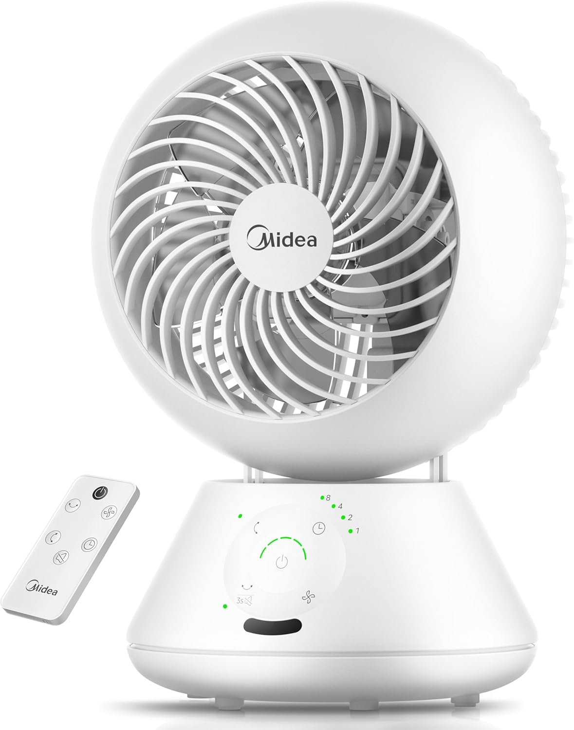 Midea MDF24JRW ventilatore da tavolo 20 cm fino a 28 dB, 5 velocità e timer 15H con telecomando