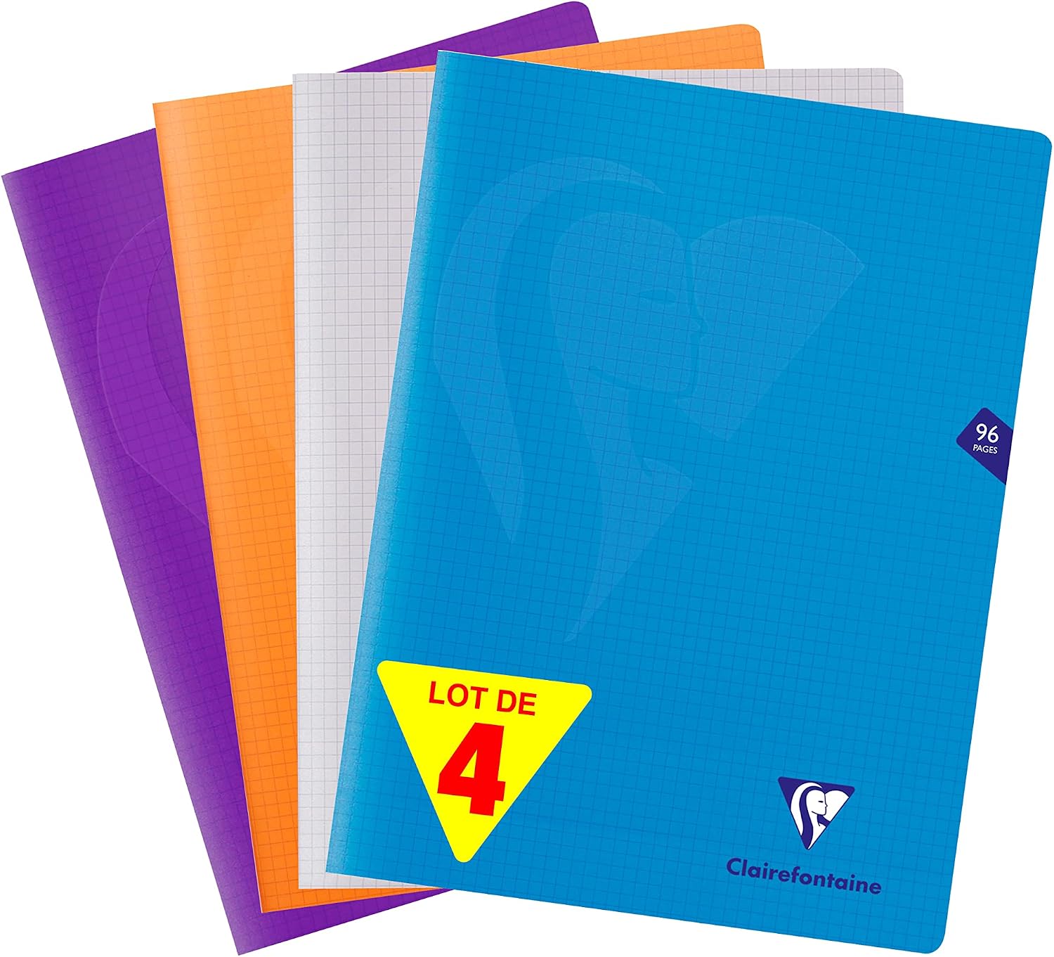 Imagen de Clairefontaine 293362AMZ – Lot de 4 Cahiers Agrafés 24x32 cm, 96 pages, 90 g/m², couvertures polyprop couleur assorties en OfertitasTOP