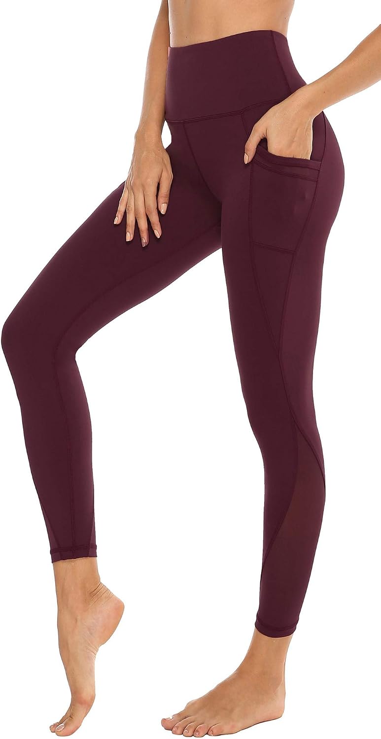 Detalle de Persit Damen Sport-Leggings mit Taschen – blickdichte lange Yogahose mit Mesh-Einsätzen