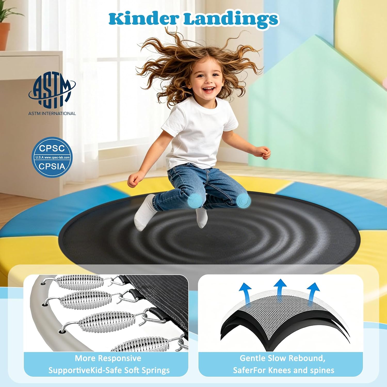 Thumbnail 4 de 55" Kids Trampoline: 5-in-1 Indoor/Outdoor with Adjustable Gym Bar & Toys
