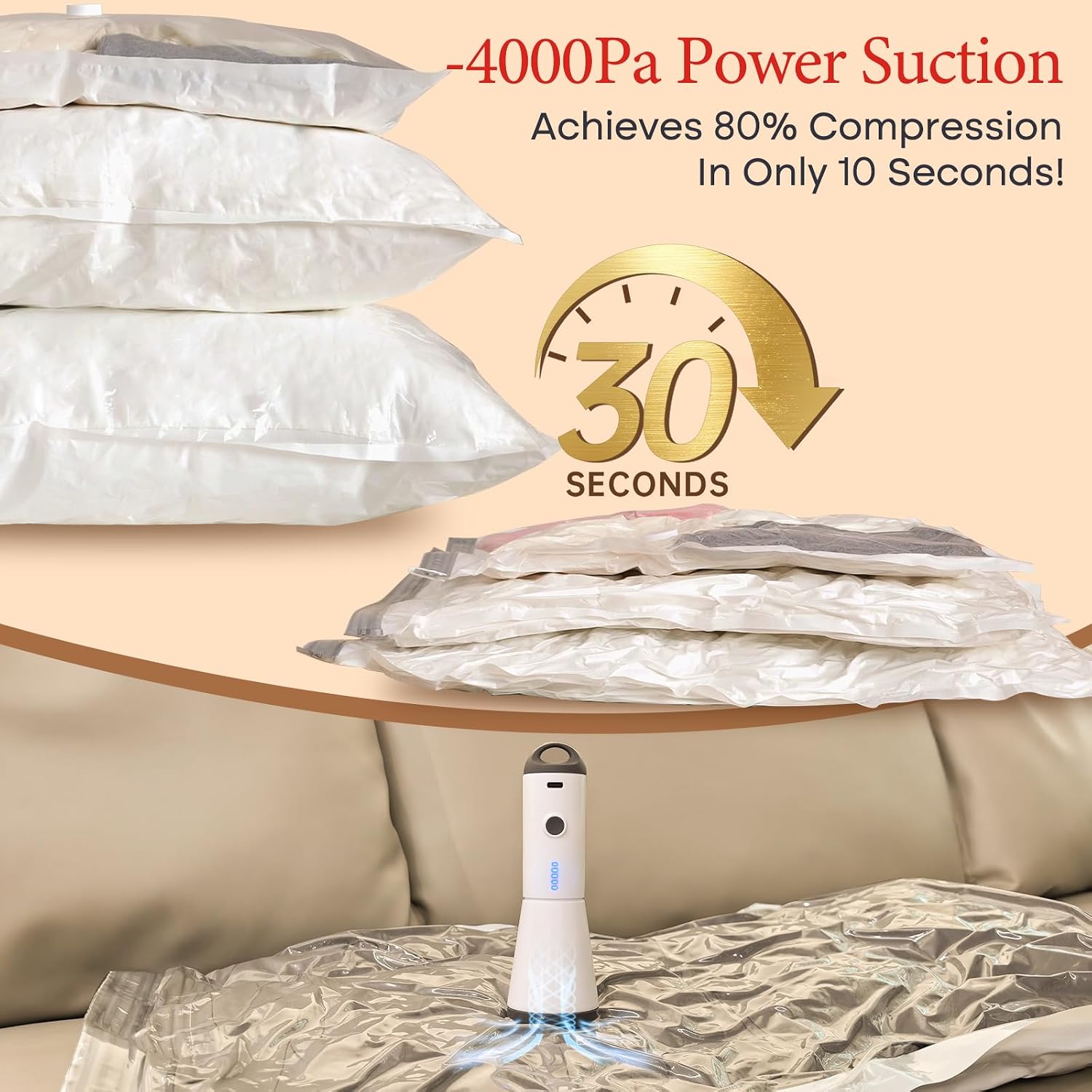 Detalle de Vacbird Vacuum Storage Bags with Wireless Electric Pump – 16 Pack (40x60cm to 80x100cm)