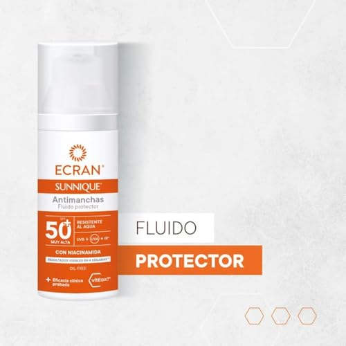 Detalle de ECRAN SUNNIQUE Protector Facial Antimanchas SPF 50+ con Niacinamida y Ácido Hialurónico, 50 ml