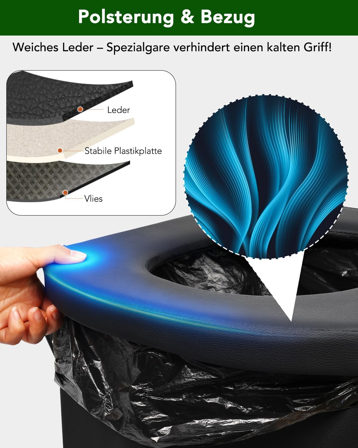 Detalle de E EASTSTORM Faltbare Campingtoilette – 42 cm Sitzhöhe, belastbar bis 200 kg, kompakt & vielseitig