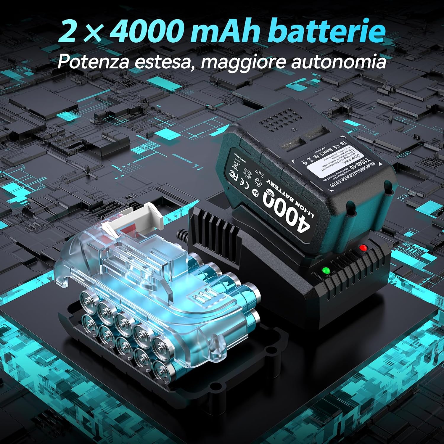 Detalle de Uaoaii Avvitatore a impulsi a batteria 1600 Nm 1/2": kit completo con 2 batterie e prolunga