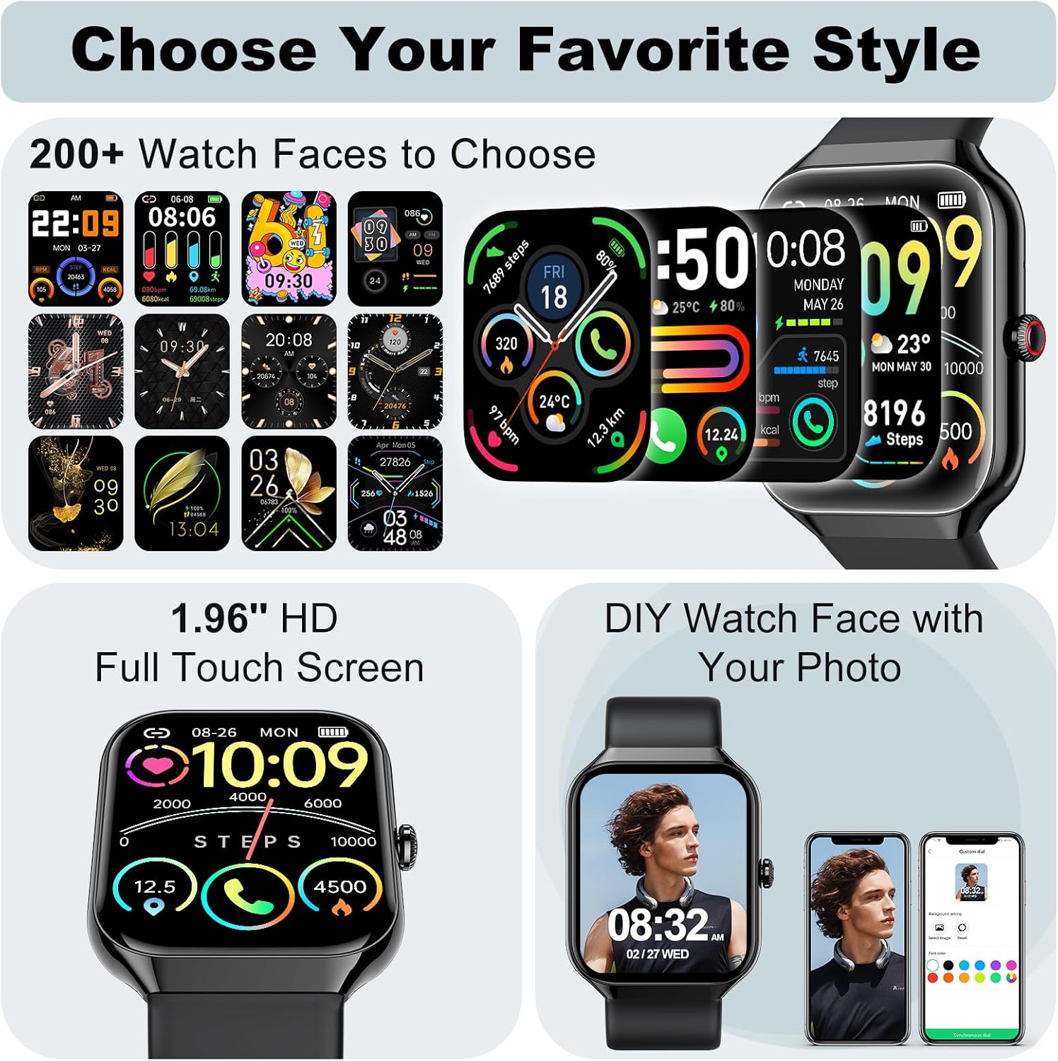 Thumbnail 5 de 2026 Smart Watch for Men & Women (1.96" screen) with Bluetooth calls, 100+ sport modes, IP68 water resistance