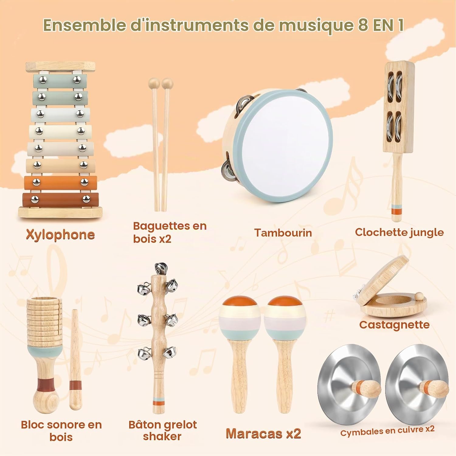 Thumbnail 3 de Joyreal MX057 houten percussieset voor kinderen met xylofoon en maracas