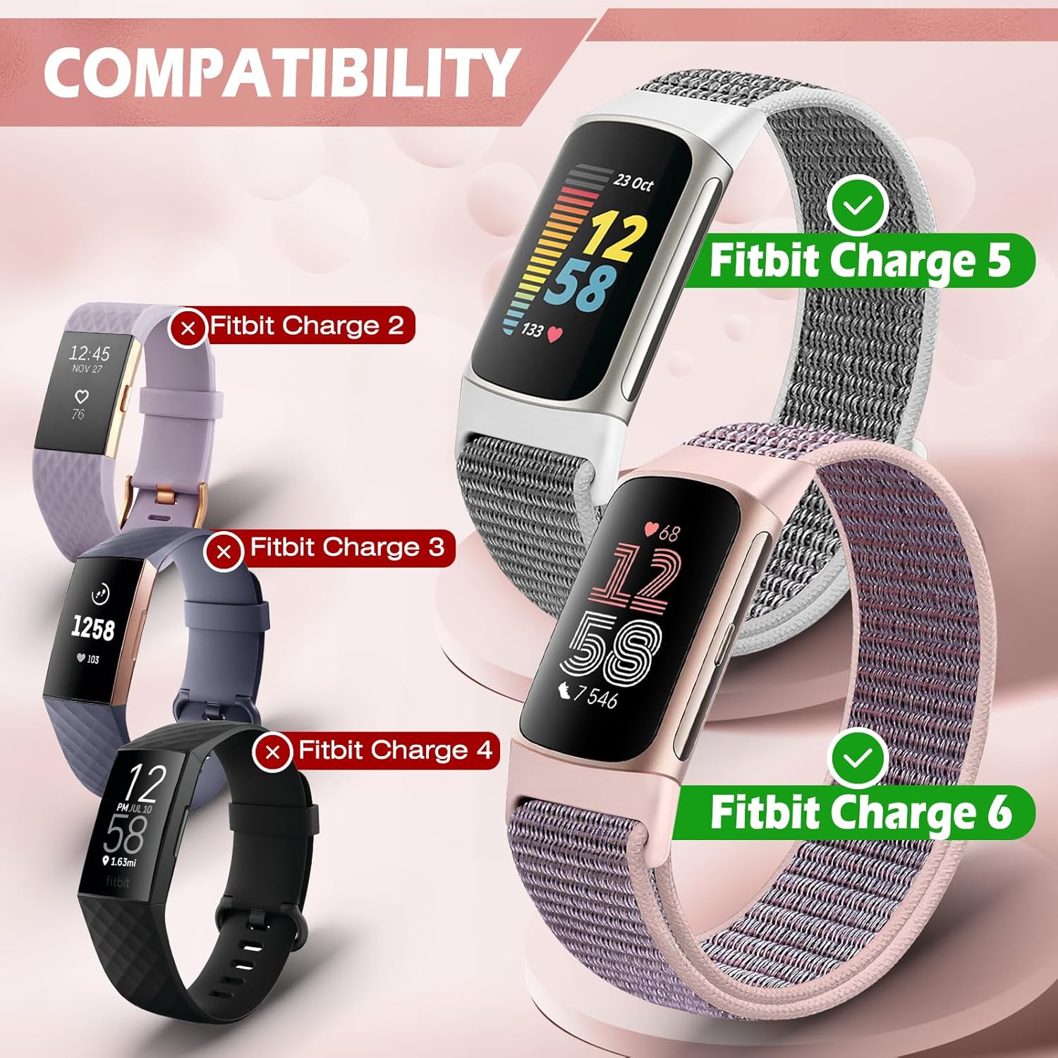 Detalle 2 de Runostrich Sport Loop Nylon Watch Strap for Fitbit Charge 6/5
