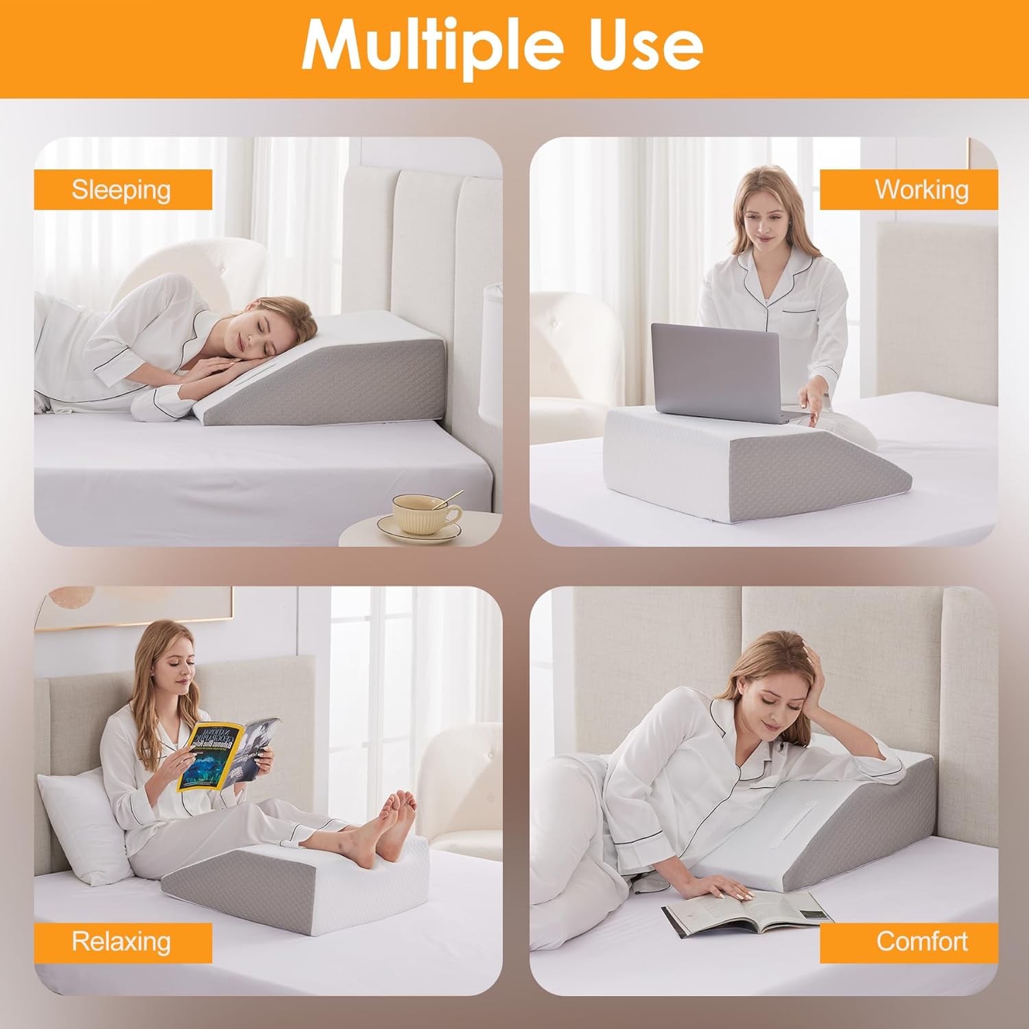 Detalle de Ruqmuis 8-Inch Leg Elevation Pillow for After Surgery, Foam Wedge for Swelling & Pain Relief (White)