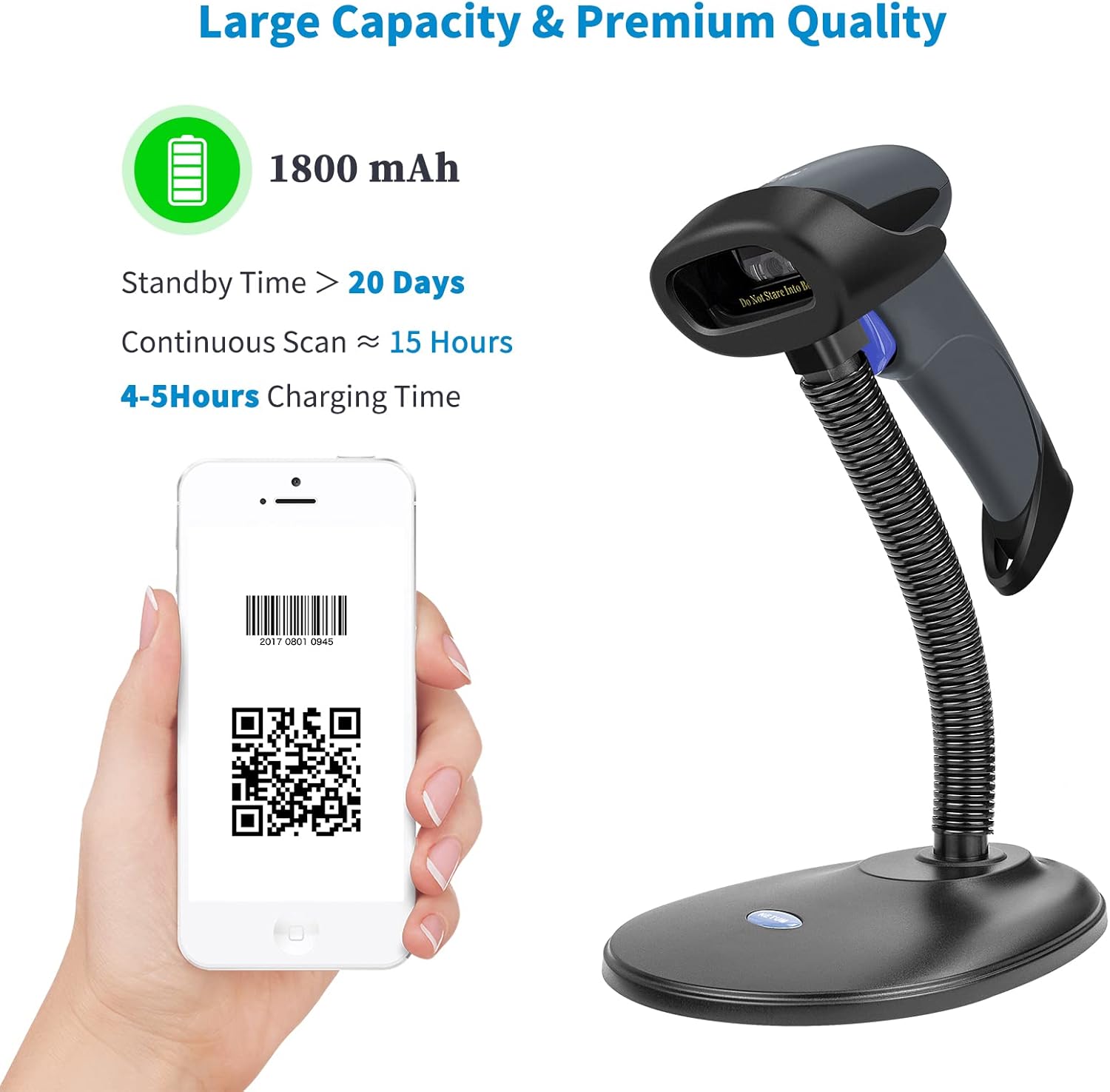 Thumbnail 2 de NETUM M8 3-in-1 Wireless 2D QR Barcode Scanner with Stand (Bluetooth, 2.4GHz & USB)