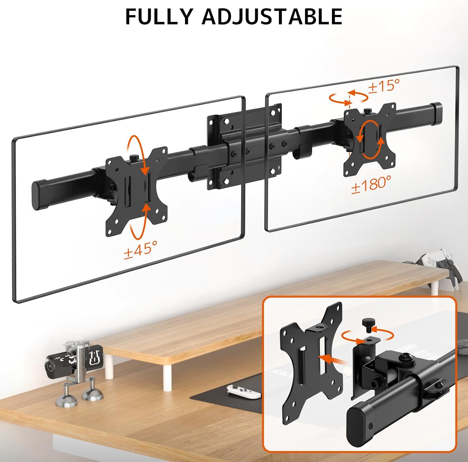Thumbnail 3 de PUTORSEN Dual Monitorhalterung Wand & Adapter – bis zu 35 Zoll pro Bildschirm, 10 kg je Arm (VESA 75/100)