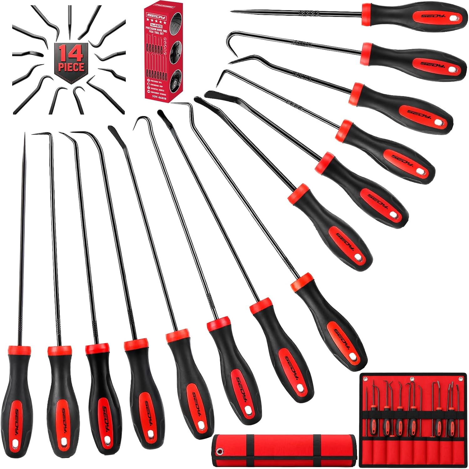 Detalle de SEDY 86808 14-Piece Pick and Hook Tool Set with Long and Mini Picks
