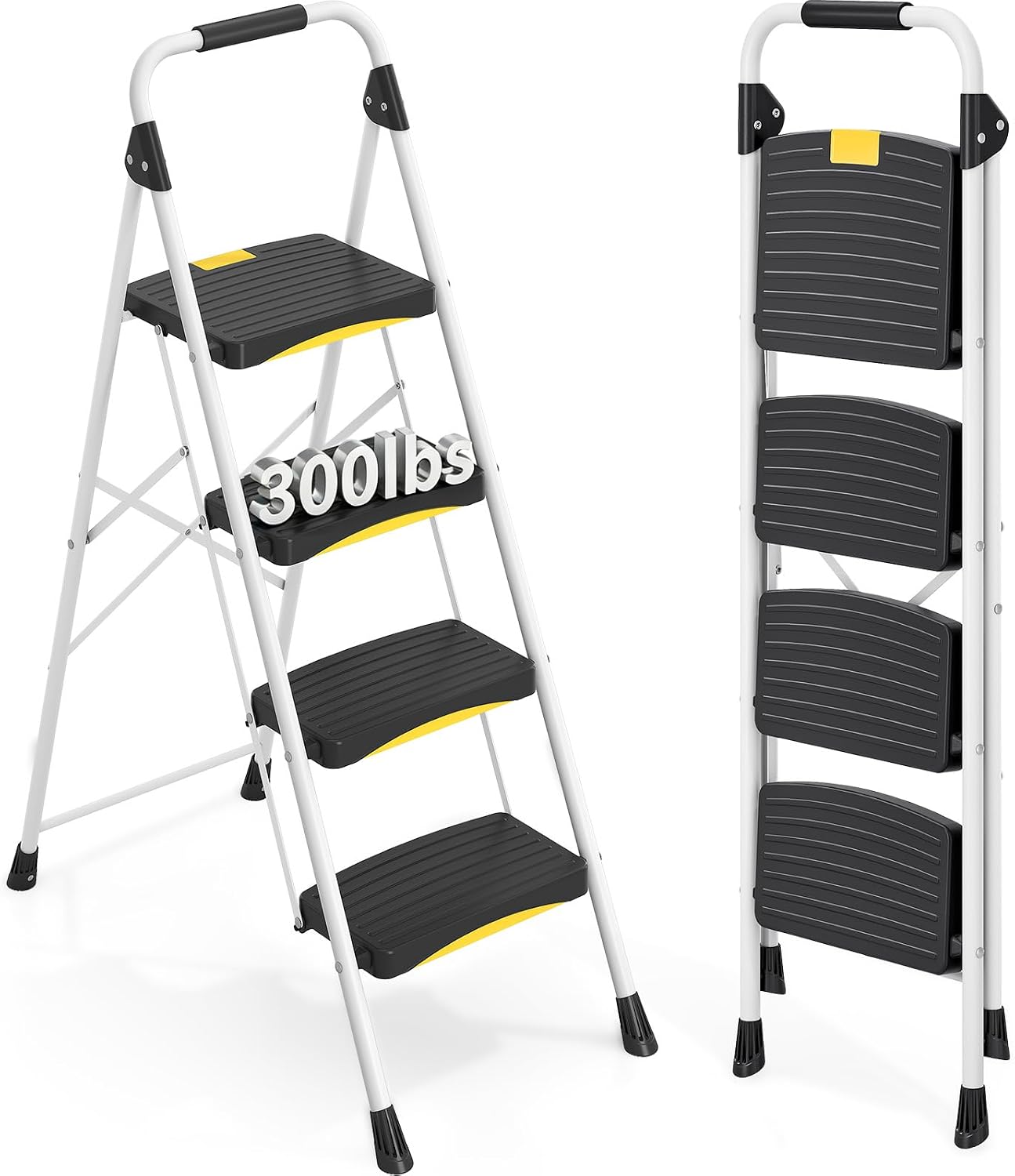 Imagen de Urackify Step Ladder (4 Steps): Folding Steel Ladder with Safety Lock, Anti-Slip Pedals and 150 kg Capacity en OfertitasTOP