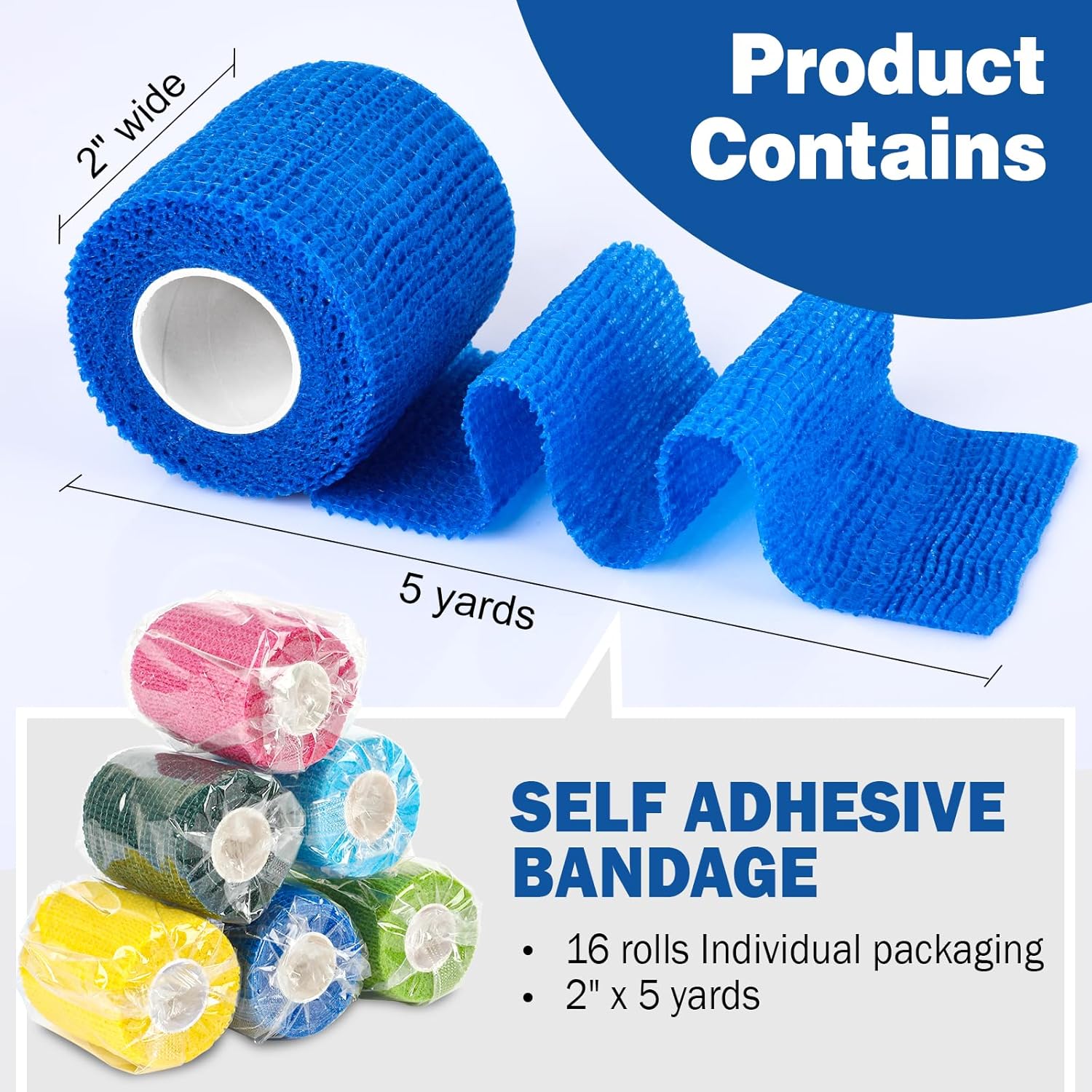 Thumbnail 1 de AZEN 16 Pack Self Adhesive Bandage Wrap — 2" x 5 Yards, Elastic Cohesive Vet Wrap