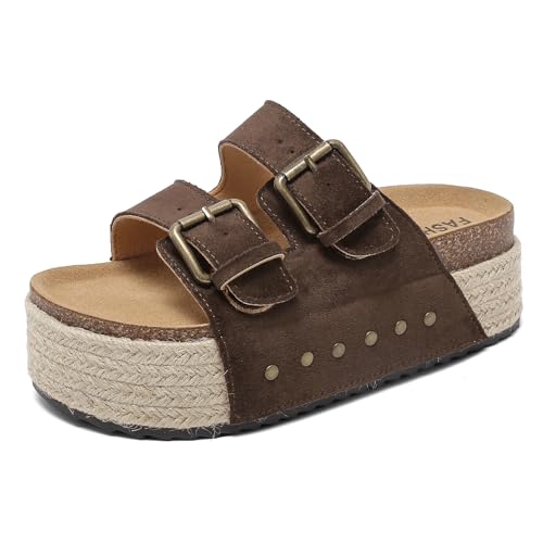 Detalle de Zaxunai Sandalias Mujer Zuecos Mules con Doble Hebilla y Suela Plataforma de Corcho
