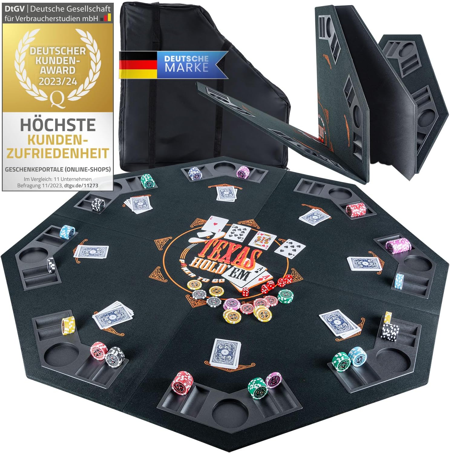 Thumbnail 6 de GOODS+GADGETS Tapis de table de poker XXL pliable en feutre (160 x 80 cm) avec 8 porte-gobelets