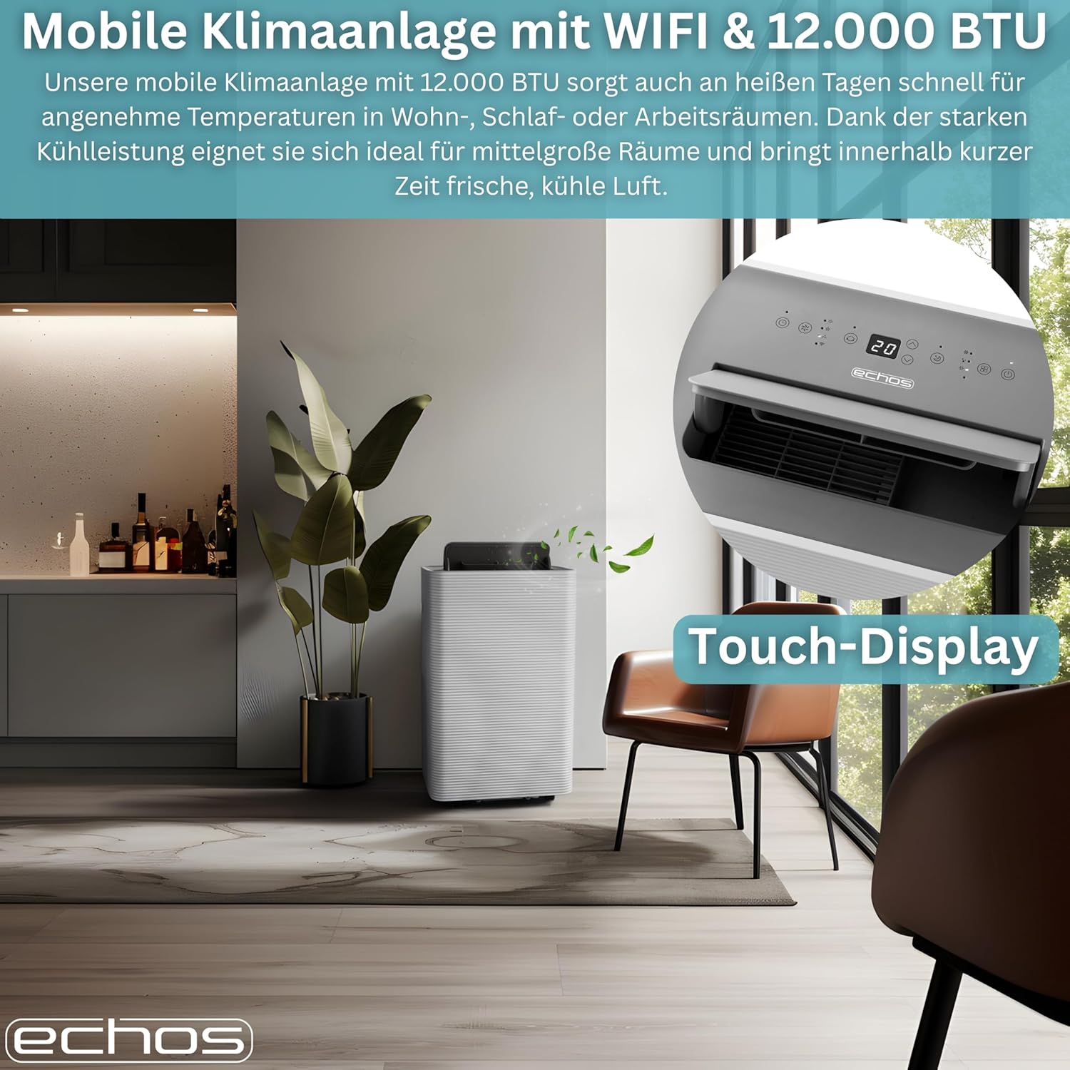 Thumbnail 2 de Echos® Mobile Klimaanlage 12.000 BTU – WLAN, Fensterabdichtung und 3-in-1 Kühlung