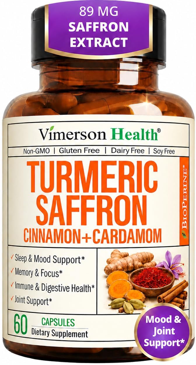 Detalle de Vimerson Health Saffron & Turmeric Supplement, 89 mg Extract, 1,000 mg Turmeric, 60 Capsules