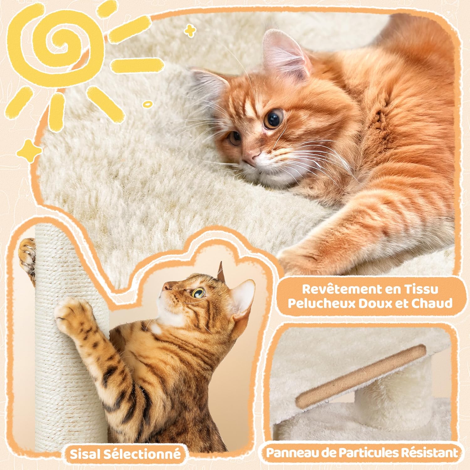 Detalle de Yaheetech Petit Arbre à Chat multiniveau (87 cm) avec poteaux griffoirs, sisal et boule suspendue