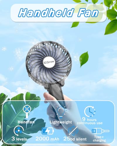 Thumbnail 1 de iEGrow Handventilator Tragbarer Mini Ventilator – USB aufladbar, 3 Geschwindigkeiten, 2–9 Stunden Betrieb