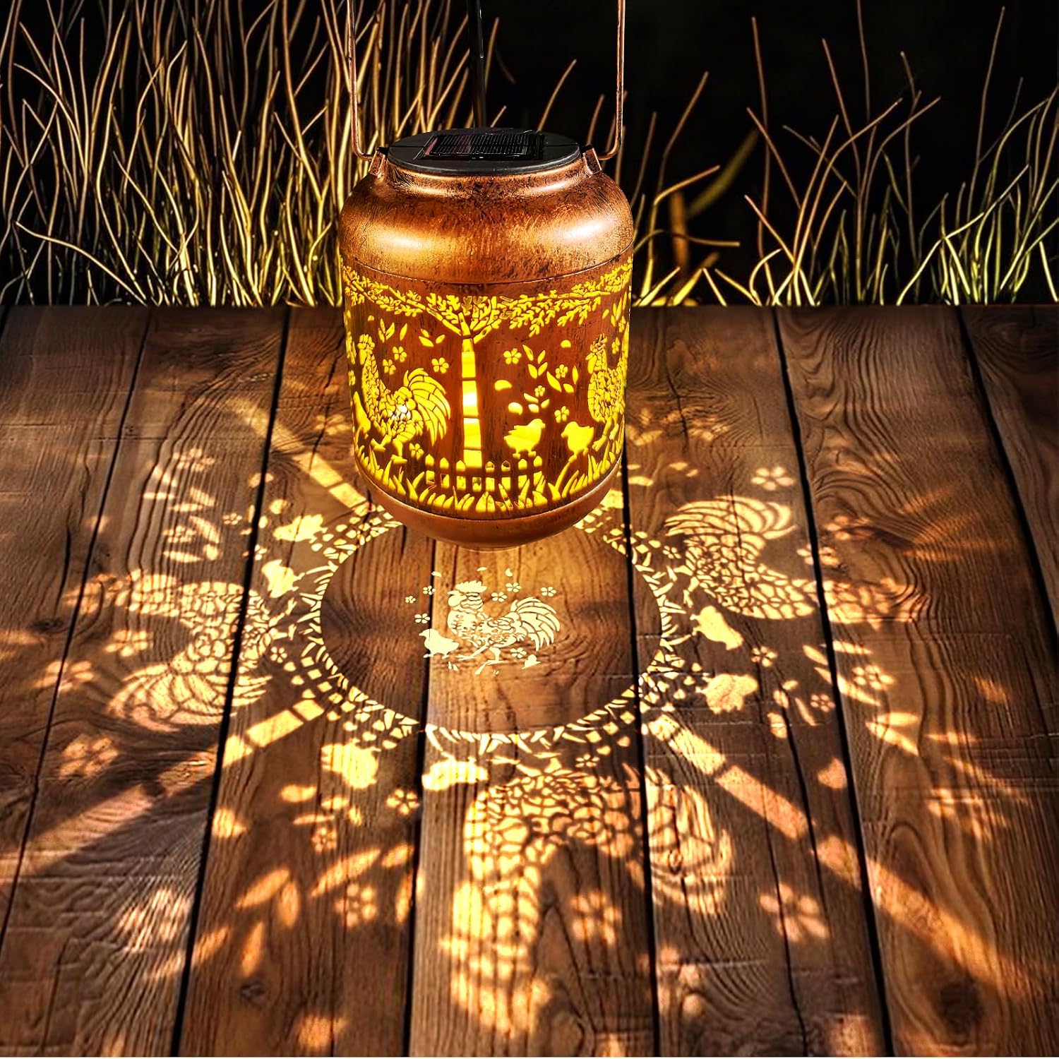 Thumbnail 2 de Rooster Solar Lanterns Garden Ornaments Outdoor with LED Lights – vintage-style chicken statue for patios and gardens