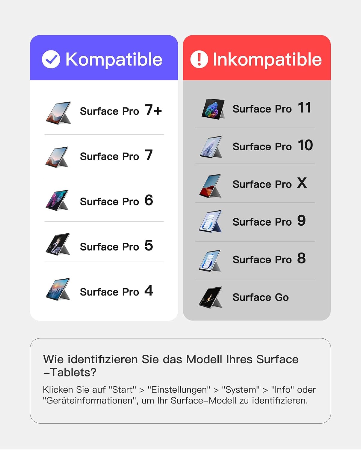 Thumbnail 1 de Inateck KB02027 Surface Pro 7 Tastatur (QWERTZ) mit Trackpad-Kompatibilität, Bluetooth 5.3 und 7-farbiger Hintergrundbeleuchtung