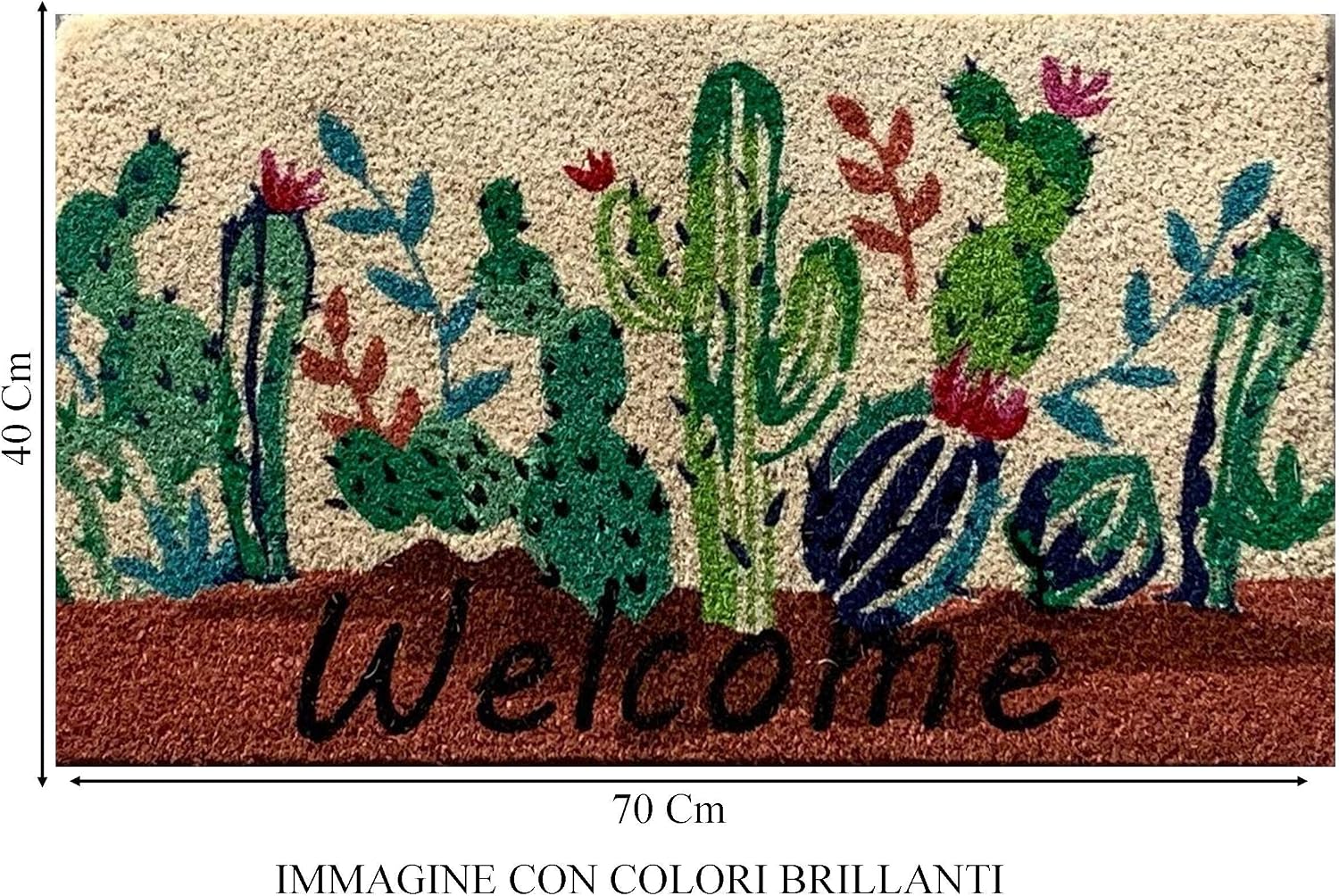 Detalle de Baroni Zerbino da esterno in Cocco con Base in PVC Dipinto a Mano raffigurante Cactus fioriti con scritta Welcome 70X40X2 cm