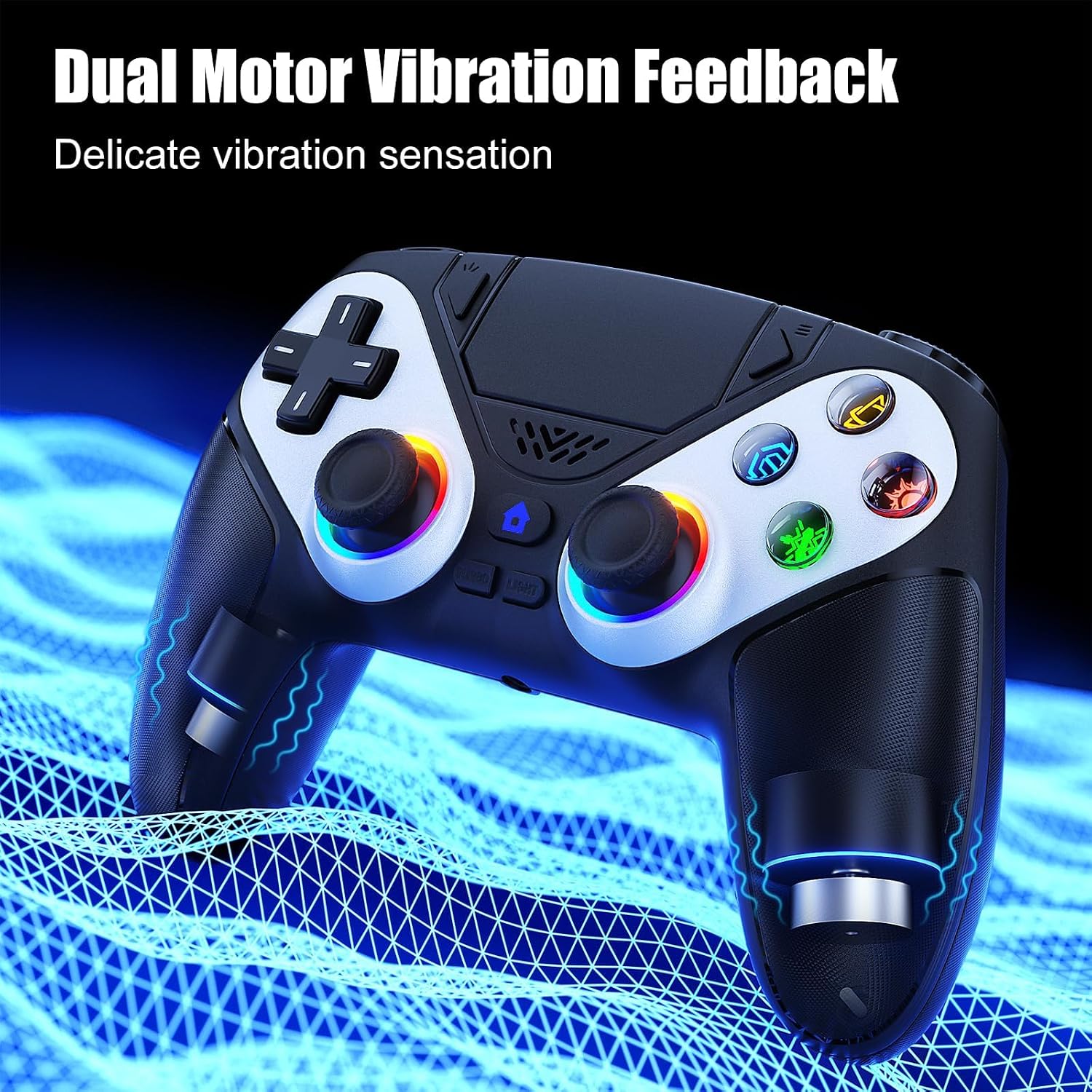 Detalle 2 de Dinosoo RGB Wireless Controller für PS5/Pro/Slim/PC – vielseitig, konfigurierbar und mit RGB-Beleuchtung