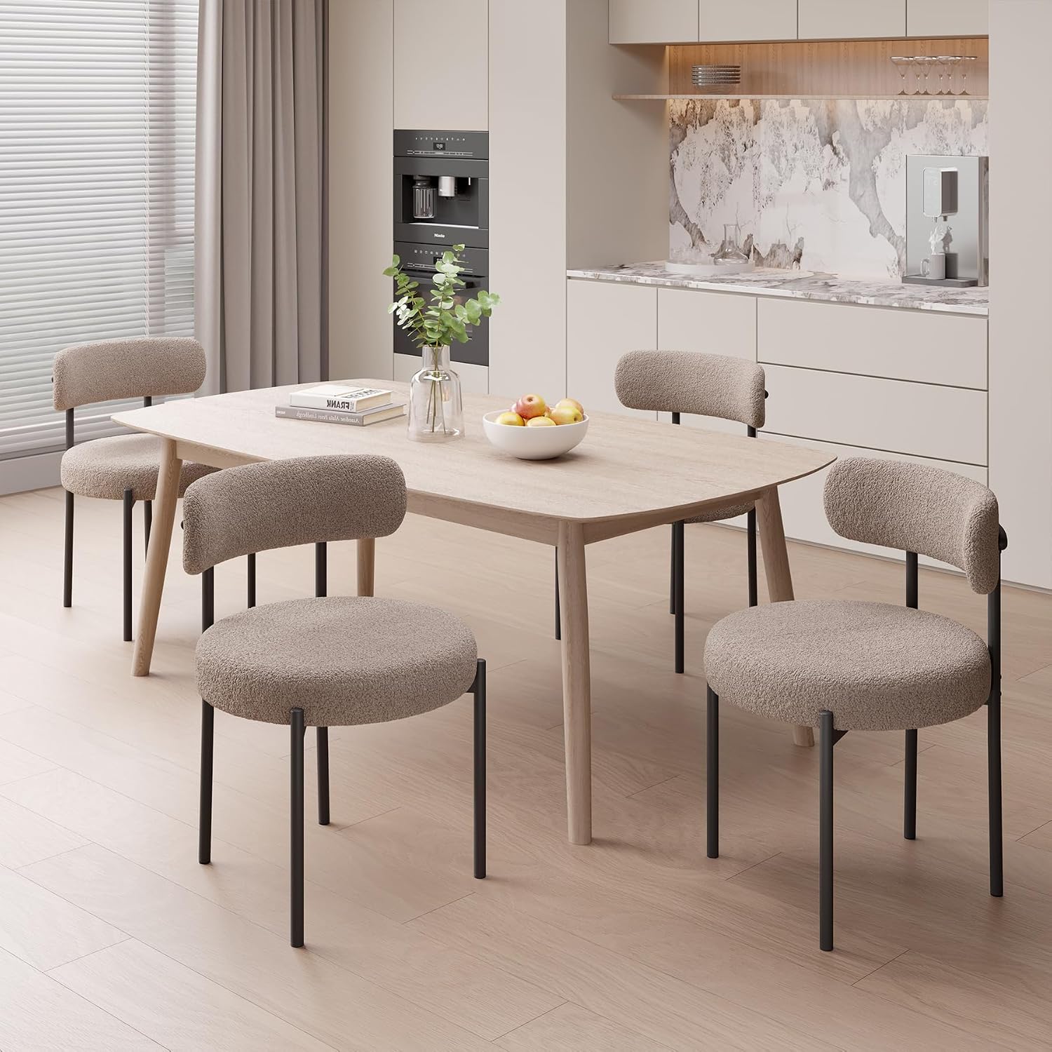 Detalle de Hawthyhome Esszimmerstühle im 4er-Set mit Bouclé-Optik, gepolstert & Metall-/Holzbeinen (grau-braun)