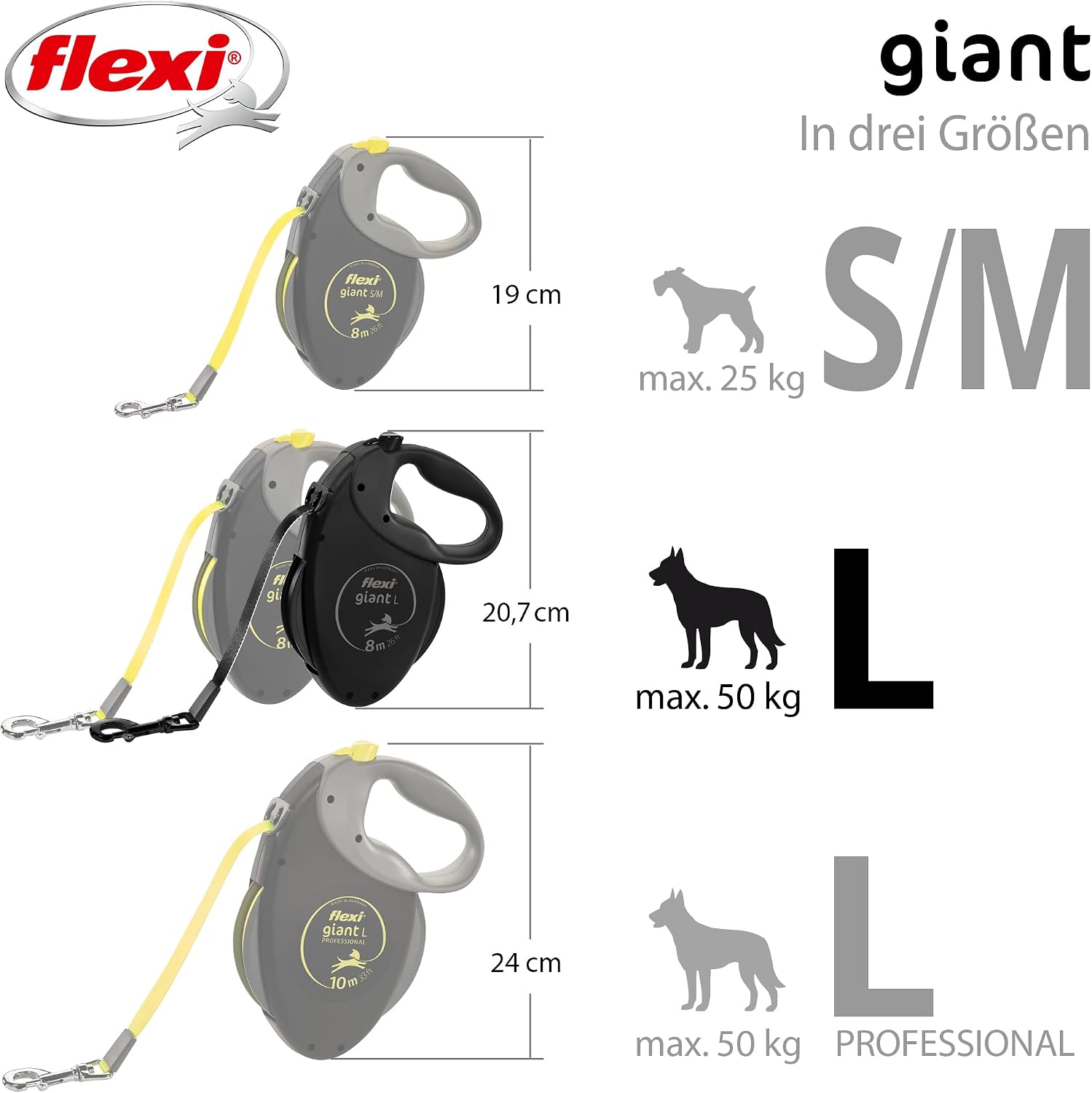 Detalle de flexi Giant Black Edition L – 8 m Gurt Roll-Leine für Hunde bis 50 kg, schwarz