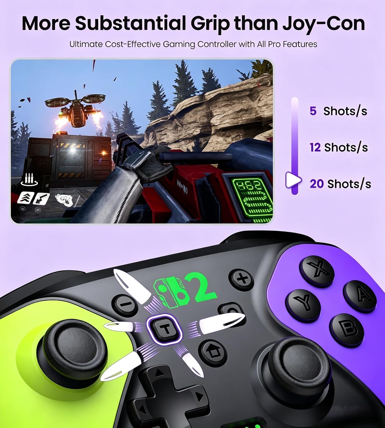 Detalle de BEBONCOOL HOTS Switch Controller – Pro Controller für Switch 2/1/Lite/OLED mit Turbo, programmierbaren Tasten und Ergonomie