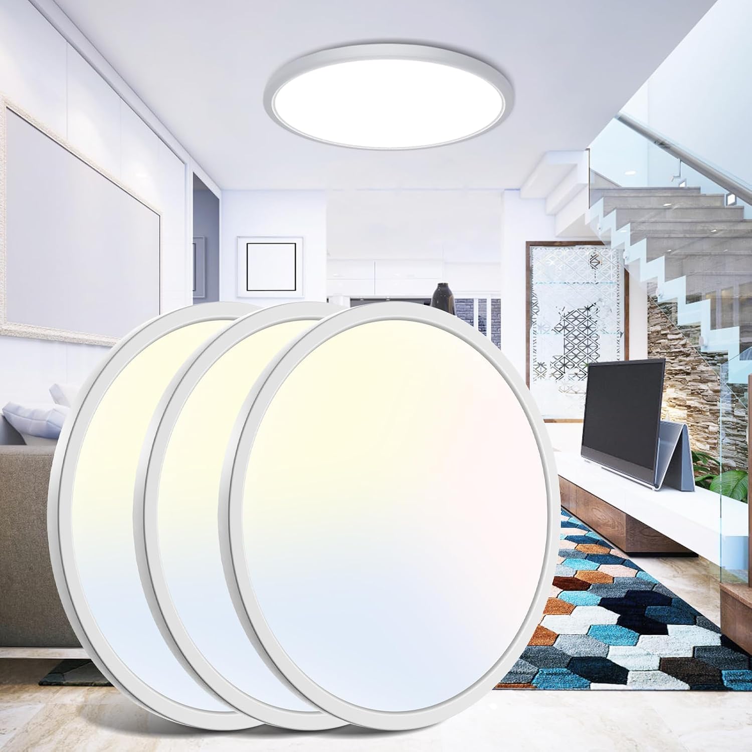 Detalle de libtit LBT-17PA-3-WT 16.5-Inch LED Ceiling Light, 3-Pack, 3 Color Temperatures