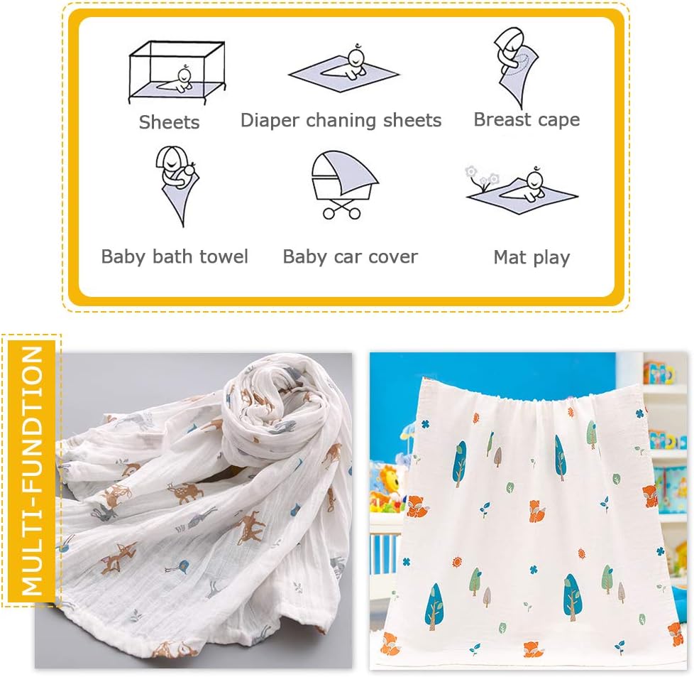 Thumbnail 2 de ALBOYI 4 Pack Baby Muslin Washcloths (Cotton Gauze) – Large Square Towels for Newborns