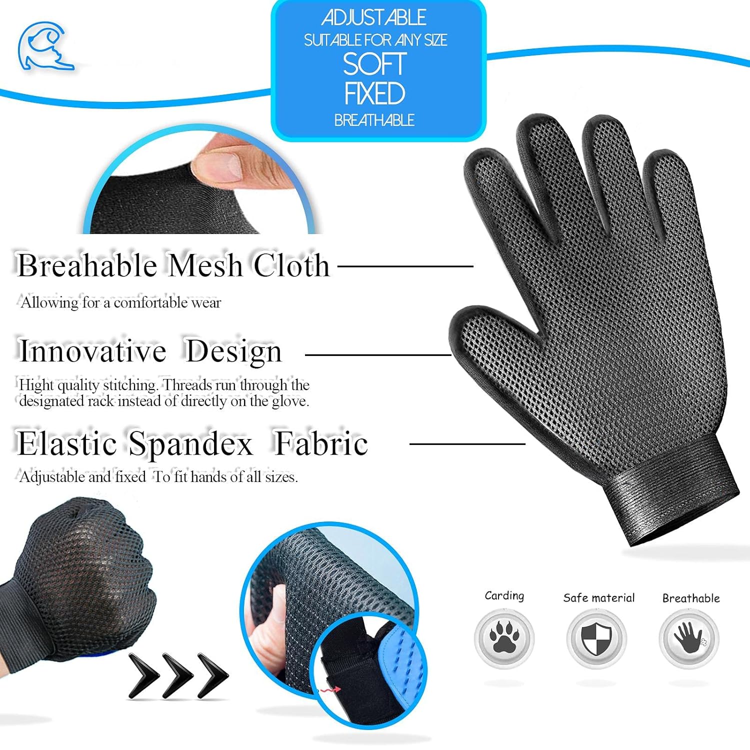 Detalle de SSRIVER Fellpflegehandschuh für Haustiere (1 rechte Hand) – sanftes Entfilzen & Massage für Hund, Katze und Pferd