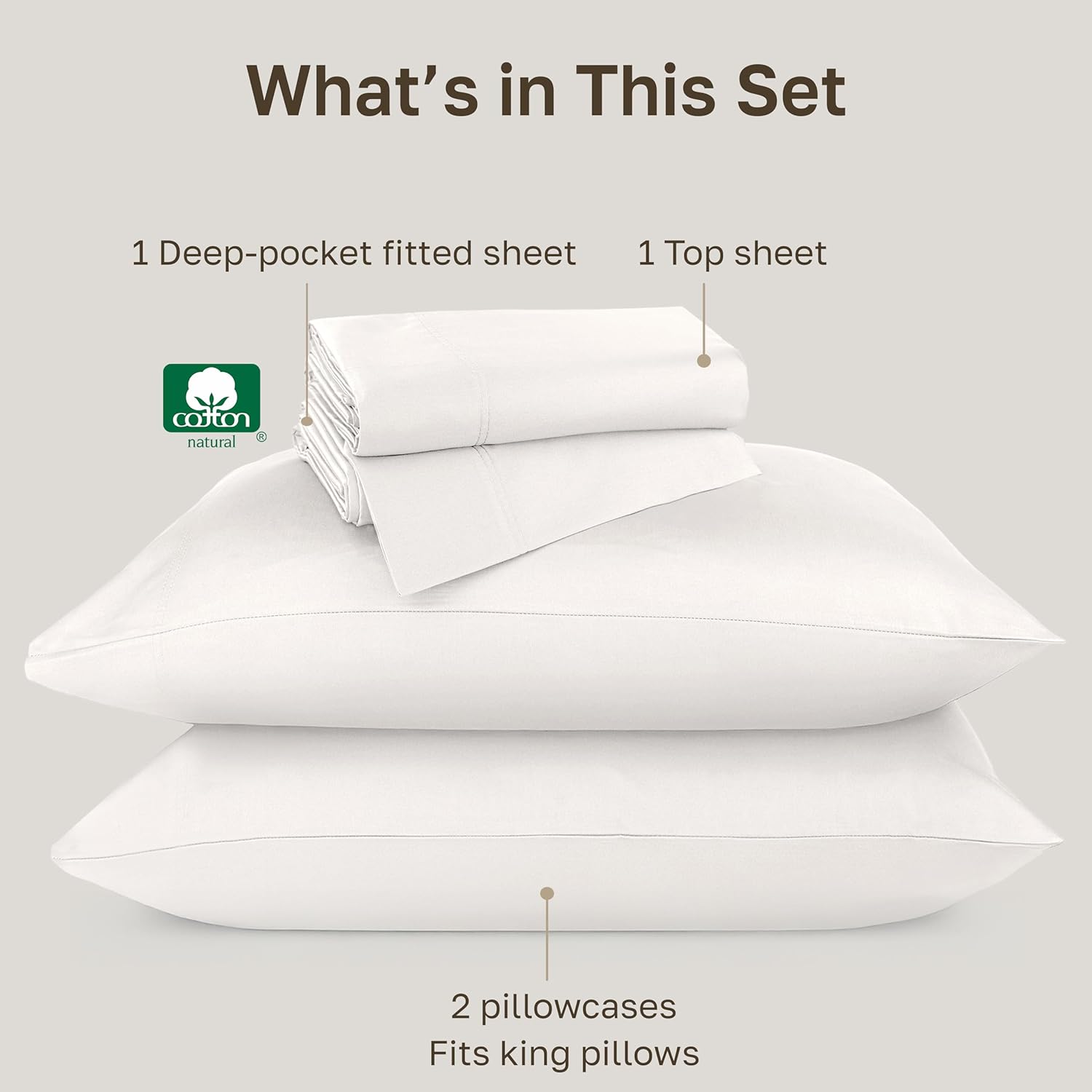 Thumbnail 3 de California Design Den King Bed Sheets (True Ivory) – Soft 800 Thread Count Sateen, 100% Cotton Set with Deep Pockets