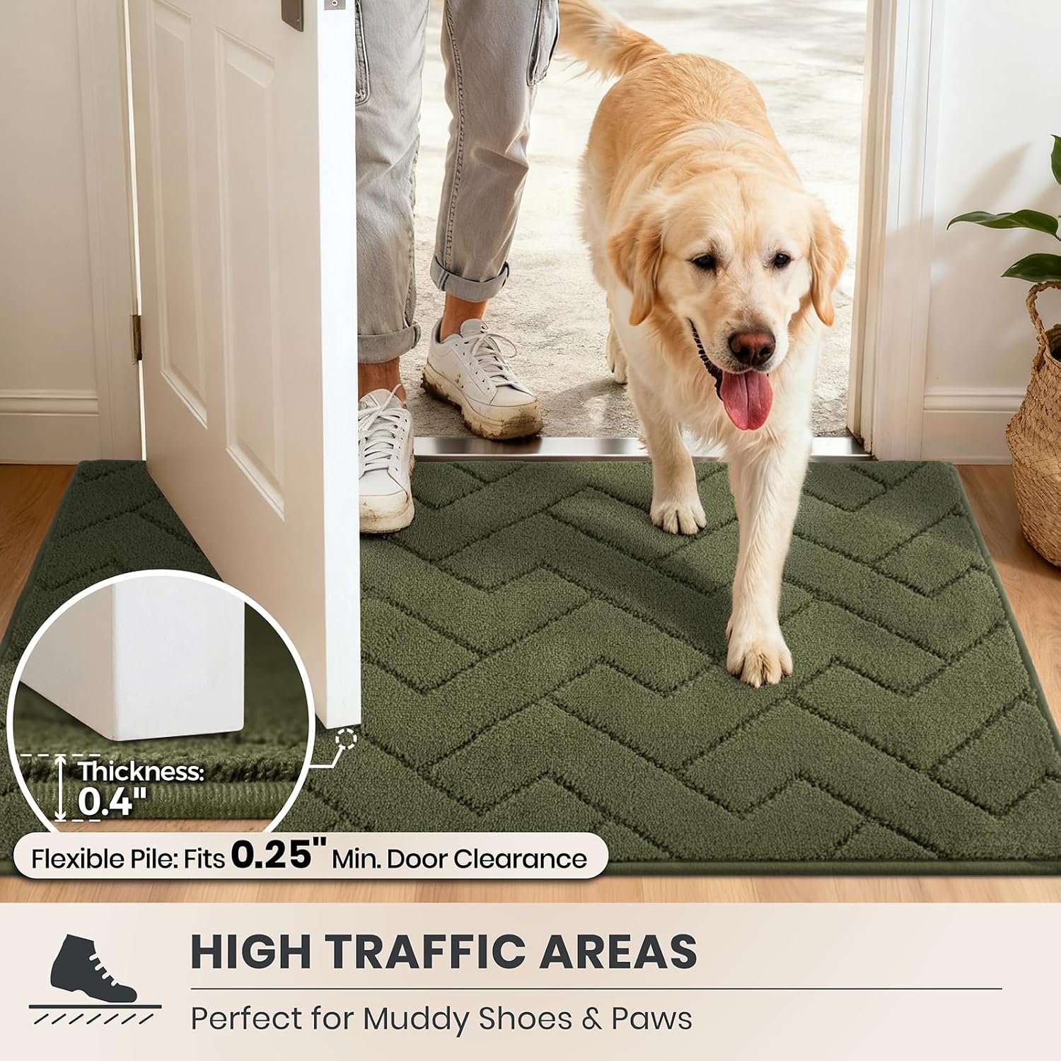 Detalle de Purrugs Dirt Trapping Door Mat 34" x 59" — Non-Slip, Machine-Washable Entry Rug for Muddy Shoes & Paws (Sage Green)